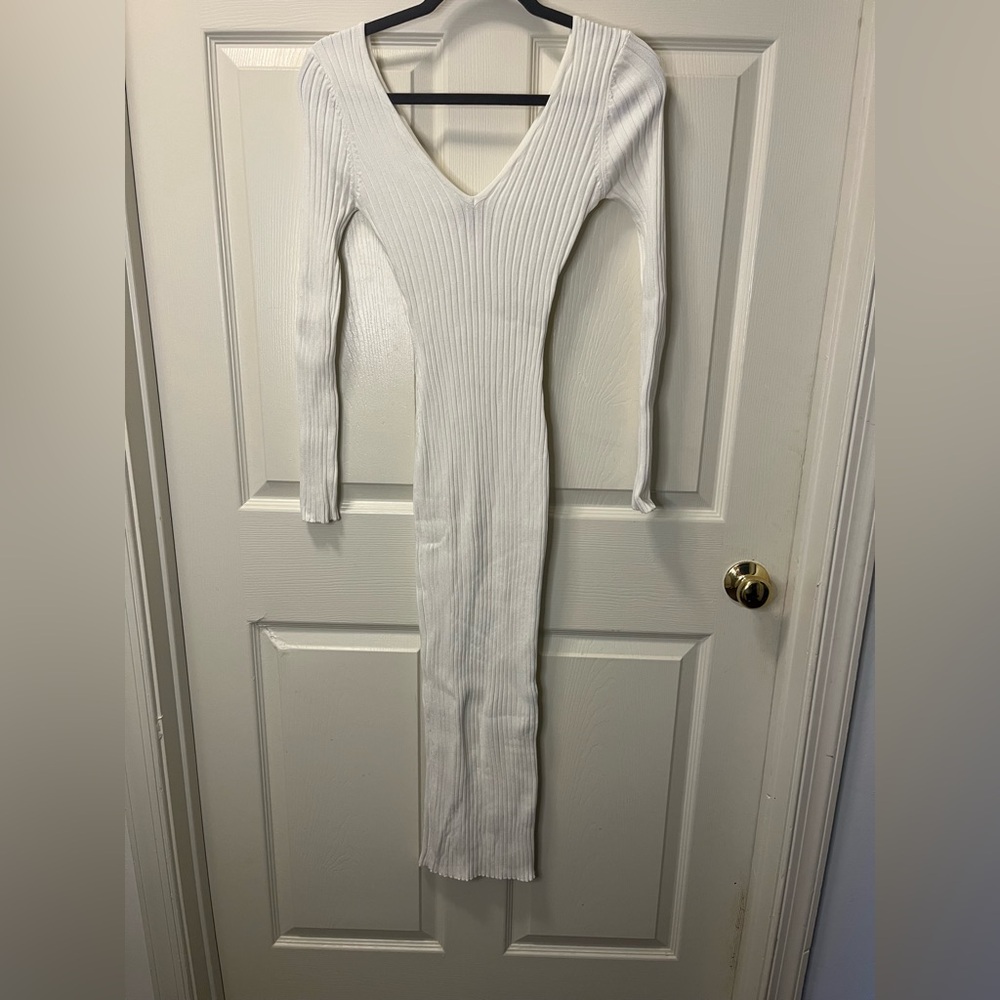 Hot Miami Styles White Knit Ribbed Bodycon Long Dress. Sz Small